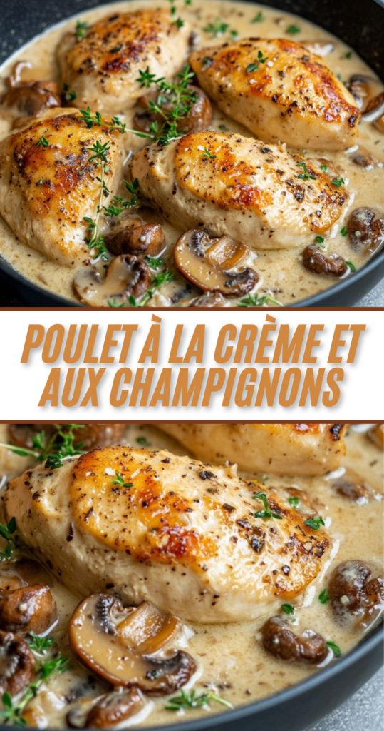 Assiette de poulet à la crème et aux champignons avec persil frais