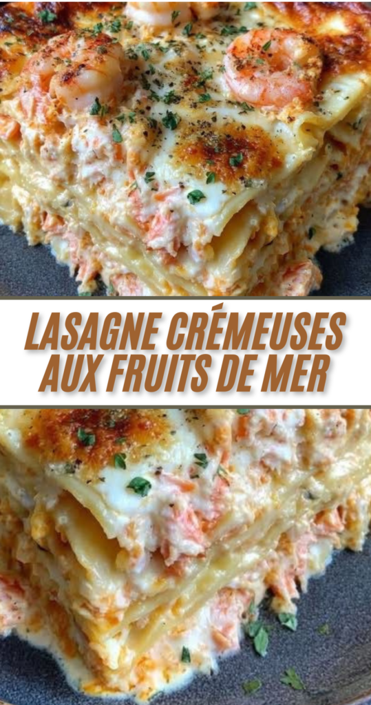 Plat de lasagnes crémeuses aux fruits de mer gratinées au fromage avec crevettes et chair de crabe