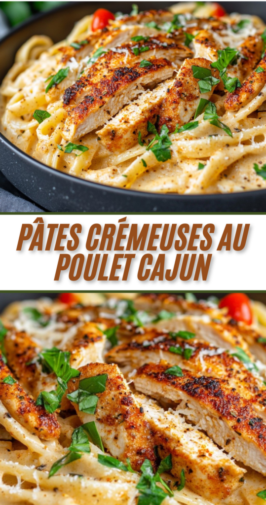 Assiette de pâtes crémeuses au poulet cajun avec poivrons colorés et sauce onctueuse