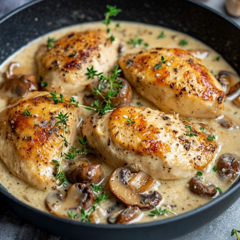Assiette de poulet à la crème et aux champignons avec persil frais